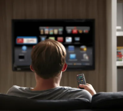 Tv-pakker mand foran tv